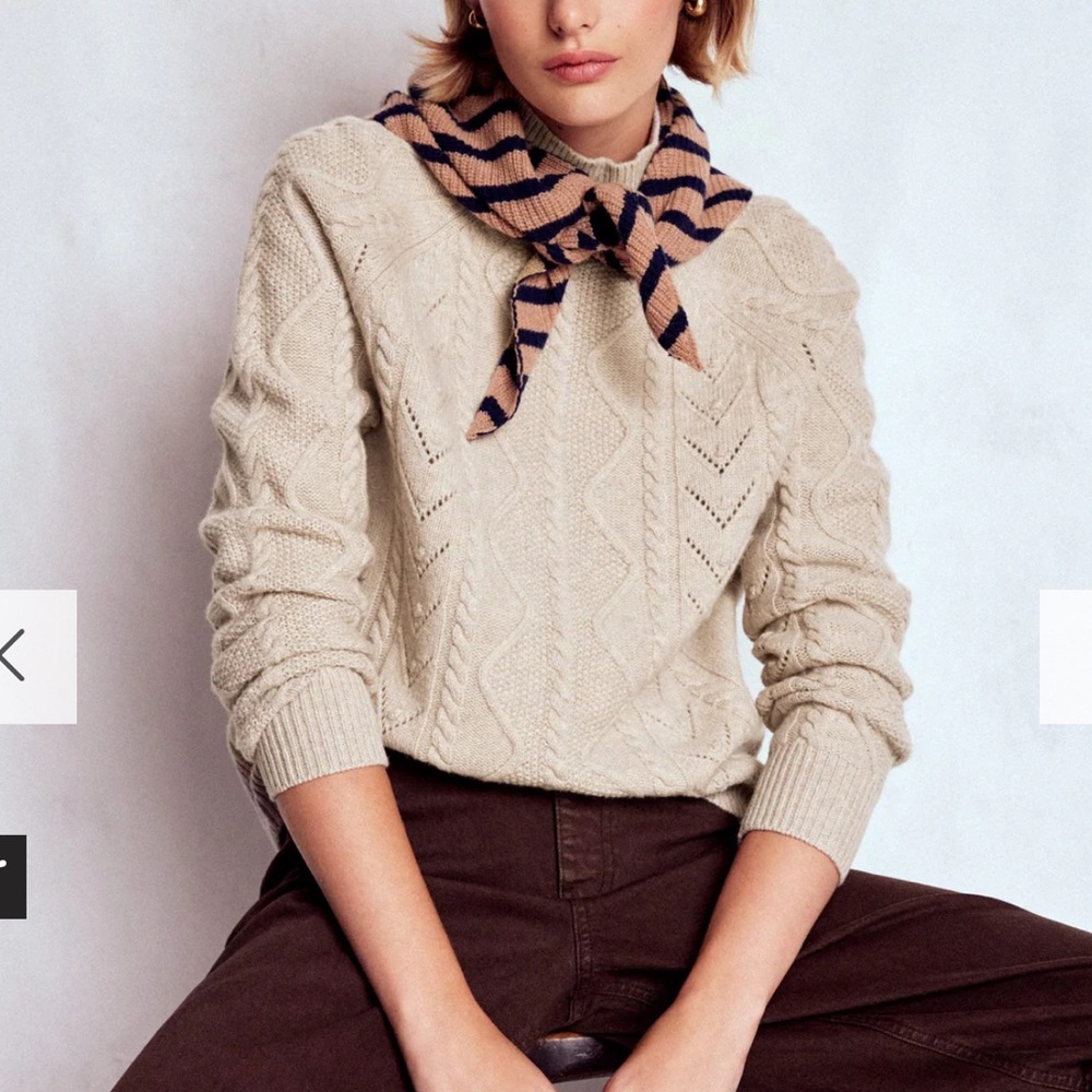 Boden Marion Merino Rib Neck Sweater in cream